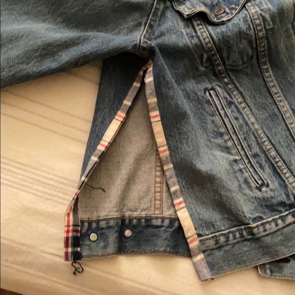 Levis denim jacket with custom plaid detail - Picture 2 of 5